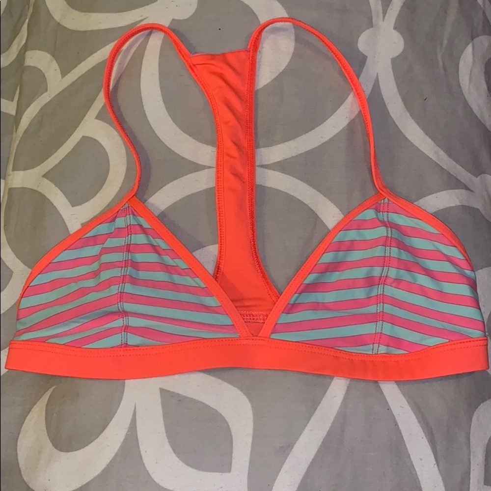 Striped Blue and Orange Bikini Top